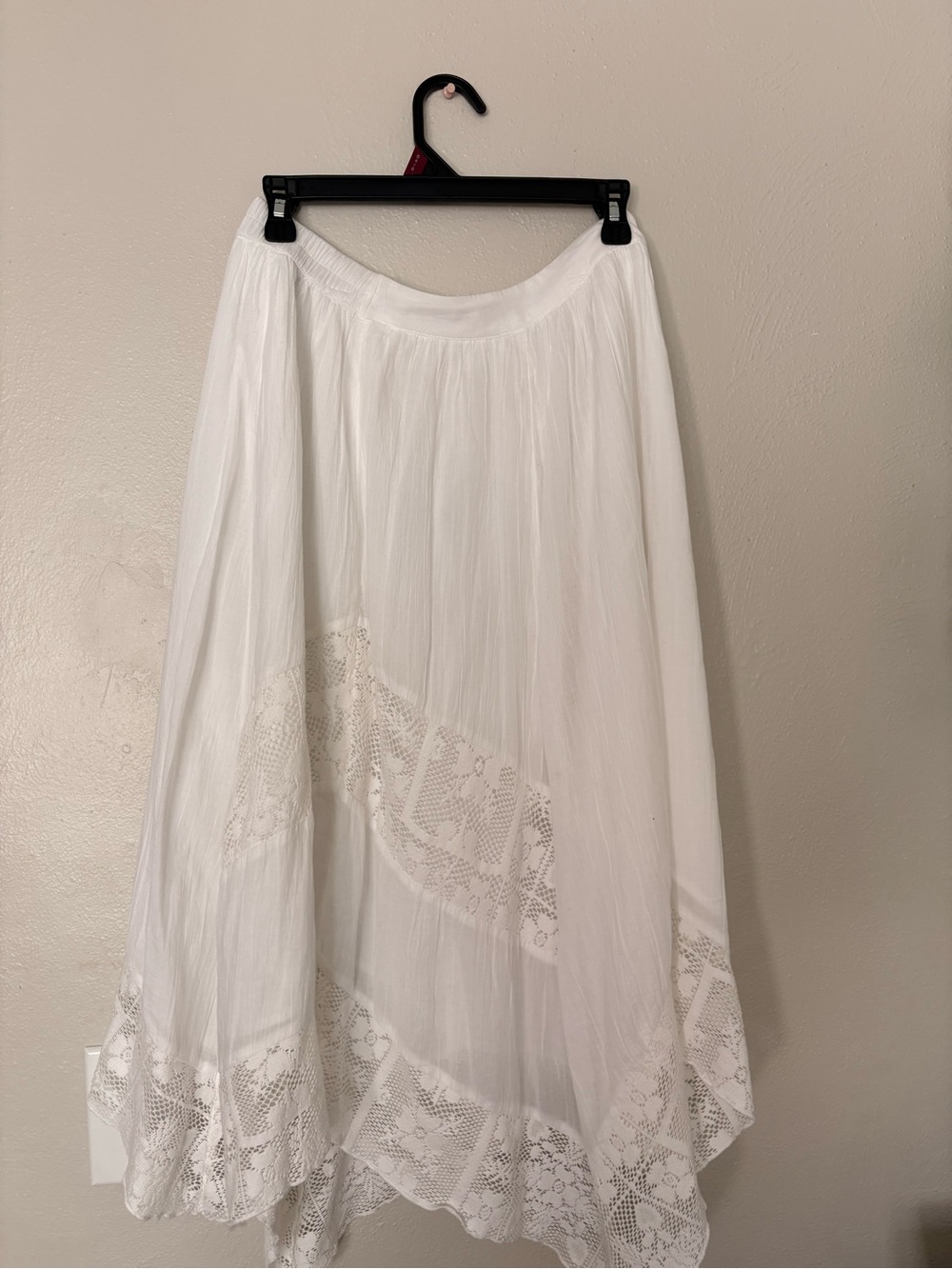 American Eagle Outfitters White Asymmetrical Lace-Trim Midi Skirt